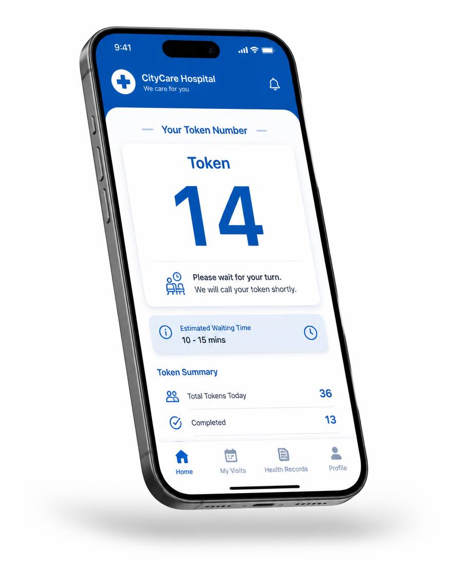 Patient seeing live token number 14 on ClinicSaathi mobile app